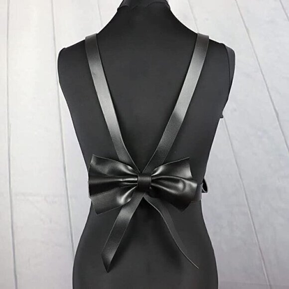 BLACK Leather Top Shoulder Waist Harness Belt BDSM Slave Fetish Bondage Gothic - Picture 5 of 5